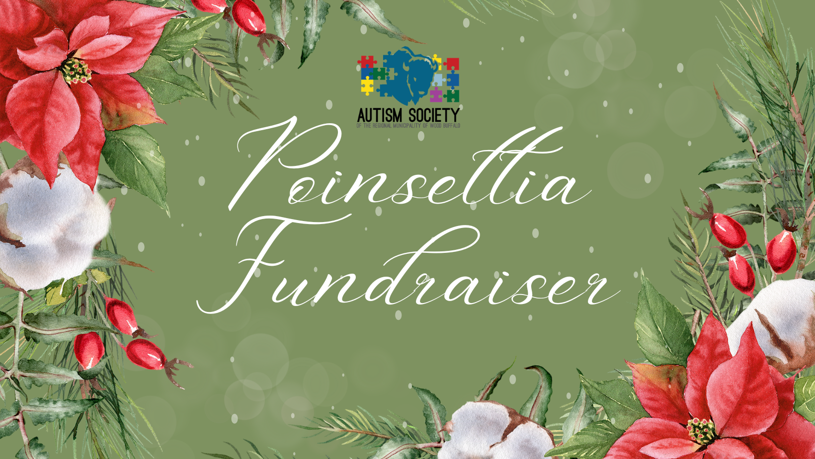Green Red Classic Floral Poinsettia Christmas Facebook Cover